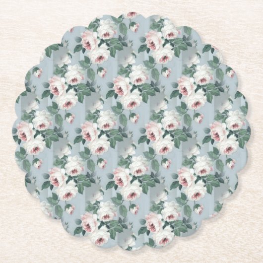 Graue und hellrosa Rose Muster Retro / Vintag Untersetzer (Vorderseite)