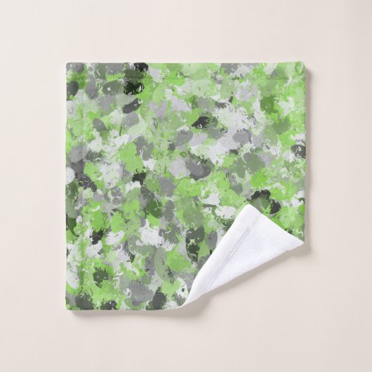 Graue und kalkgrüne Paintballs Badhandtuch Set (Waschlappen)