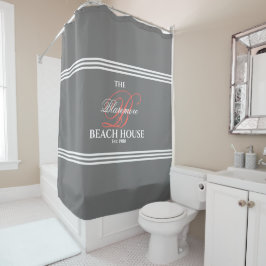 Graue und korallenanfängliche weiße Streifen Famil Duschvorhang