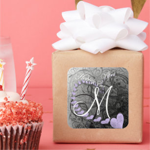 Graue und Lavendel glücklicherweise je nach Hochze Quadratischer Aufkleber