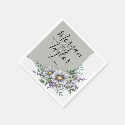 Graue und Lila Blume Serviette (Ecke)