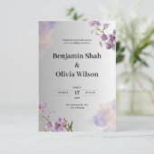 Graue und Lila Einladung zur Hochzeit (Stehend Vorderseite)