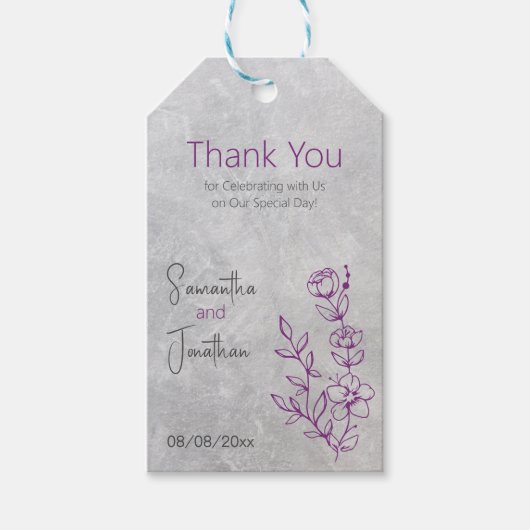 Graue und Lila Hochzeitstiftmarke Geschenkanhänger (Vorderseite)