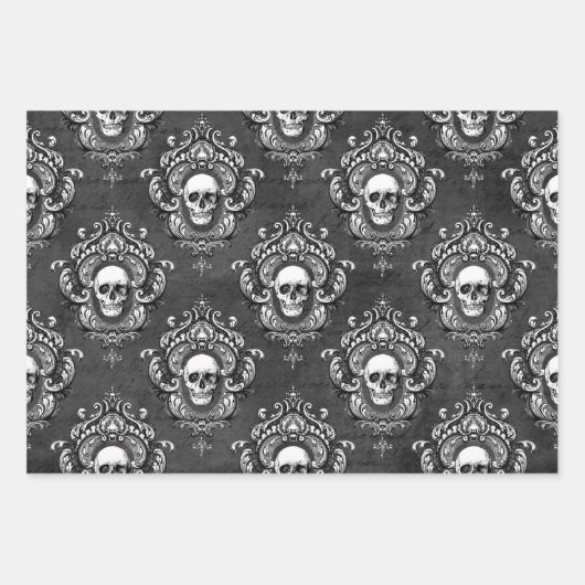 Graue und Lila Schädel Geschenkpapier Set (Vorderseite)