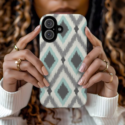 Graue und Minzstämme Zickzack Ikat Case-Mate iPhone Hülle