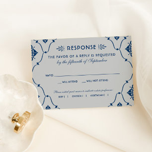 Graue und Navy Art Deco Hochzeitsmahlzeit RSVP Karte