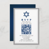 Graue und Navy Blue Bar Mitzvah QR Code UAWG Begleitkarte (Vorne/Hinten)