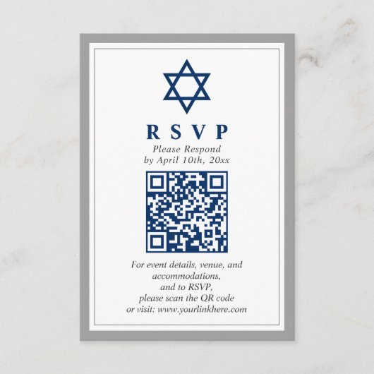 Graue und Navy Blue Bar Mitzvah QR Code UAWG Begleitkarte (Vorderseite)
