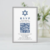 Graue und Navy Blue Bar Mitzvah QR Code UAWG Begleitkarte (Stehend Vorderseite)