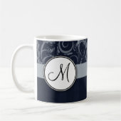 Graue und Navy Floral Wisps & Stripes mit Monogram Kaffeetasse (Links)