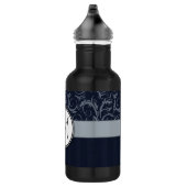 Graue und Navy Floral Wisps & Stripes mit Monogram Trinkflasche (Rechts)