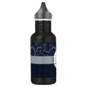 Graue und Navy Floral Wisps & Stripes mit Monogram Trinkflasche (Links)