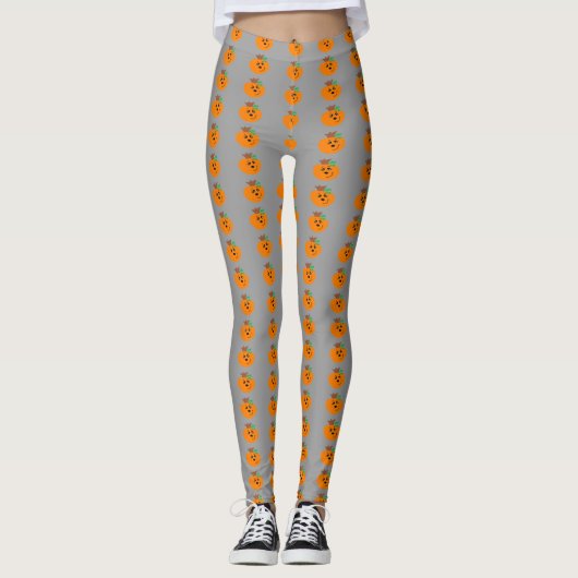 Graue und Orange Halloween Pumpkins Leggings (Vorderseite)