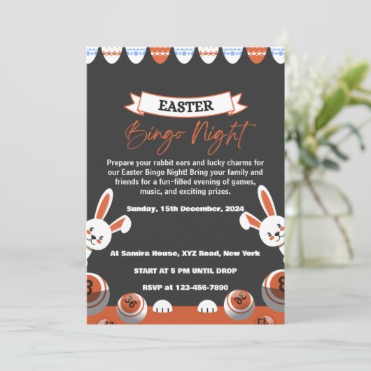 Graue und orange Moderne Bingo Nacht Einladung (Stehend Vorderseite)