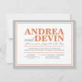 Graue und orangefarbene Hochzeitsempfehlung NUR Ei Einladung (Vorderseite)