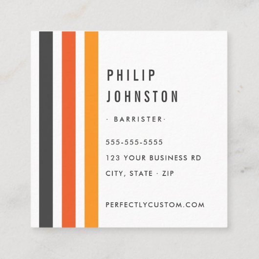 Graue und orangefarbene Retrostreifen weiß Quadratische Visitenkarte (Rückseite)