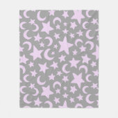 Graue und pastellfarbene Lila Sterne und Monde Fleecedecke (Vorderseite)