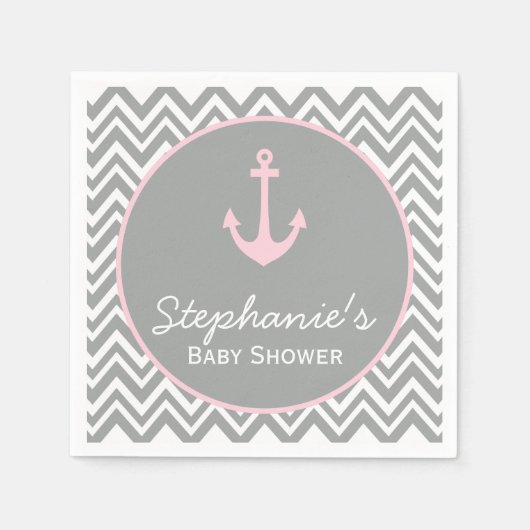 Graue und pastellrosa Zickzack Kinderdusche Serviette (Vorderseite)