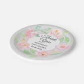 Graue und rosa Blumenstrauß Dankeschön Kinderdusch Pappteller (Schrägansicht)