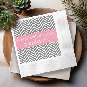 Graue und rosa Chevron-Muster - Individuell bedruc Serviette