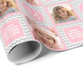 Graue und rosa Chevronen - Foto und Monogramm Geschenkpapier (Rolleneckpunkt)