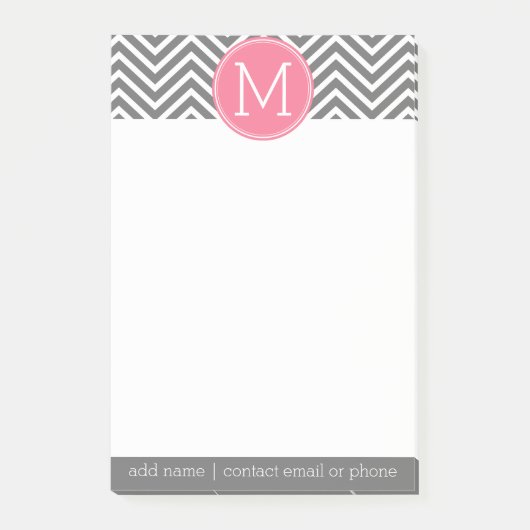 Graue und rosa Chevronen mit benutzerdefinierter M Post-it Klebezettel (Vorderseite)