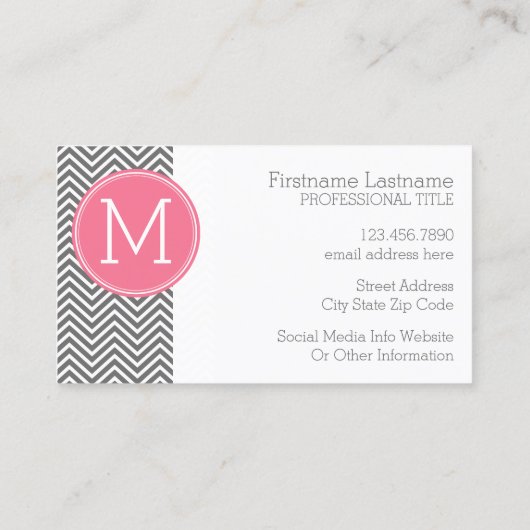 Graue und rosa Chevronen mit benutzerdefinierter M Visitenkarte (Rückseite)