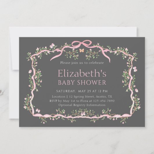 Graue und rosa Frühlingshaube Einladung (Vorderseite)