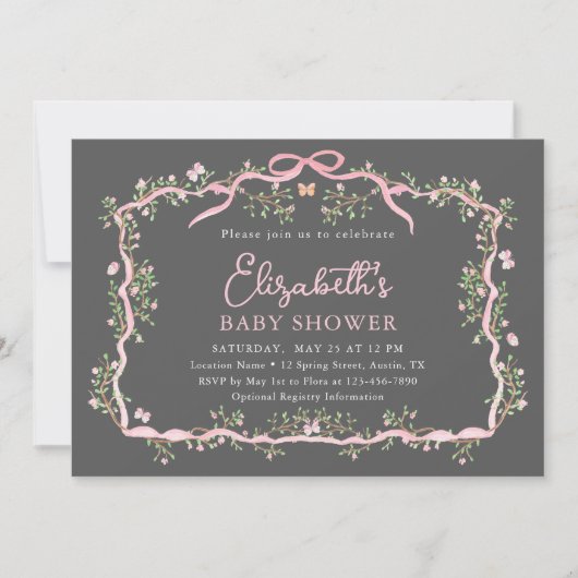 Graue und rosa Frühlingshitze Einladung (Vorderseite)