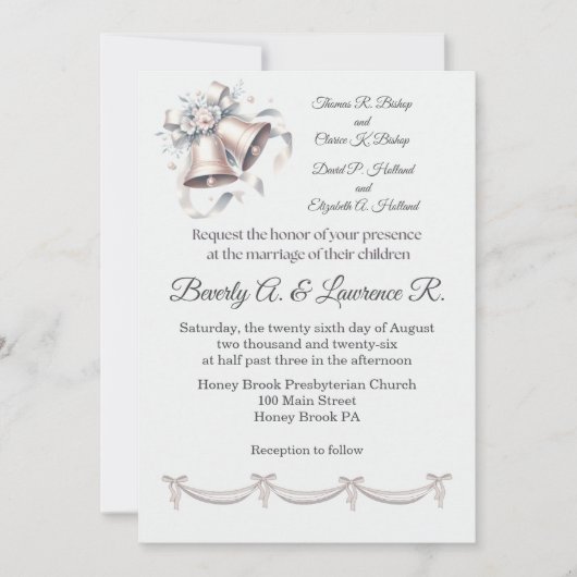 Graue und rosa Glocken Hochzeitseinladung (Vorderseite)