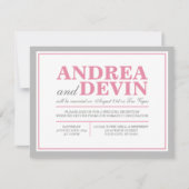 Graue und rosa Hochzeitsempfehlung NUR Einladungen (Vorderseite)