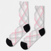 Graue und rosa karierte Crew Socken (Linkes Detail)