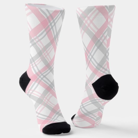 Graue und rosa karierte Crew Socken (Gewinkelt)