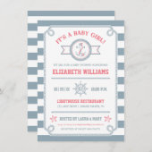 Graue und rosa Kindermädchendusche Einladung (Vorne/Hinten)