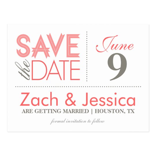 Graue und rosa moderne Typografie Save the Date Postkarte | Zazzle