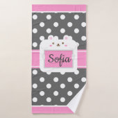 Graue und rosa Polka Dots Kitty Kids Custom Handtu Badehandtuch (Badehandtuch)