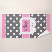 Graue und rosa Polka Dots Kitty Kids Custom Handtu Badehandtuch (Badehandtuch)