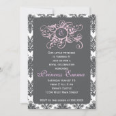 Graue und rosa Prinzessin Damask Invitation Einladung (Vorderseite)