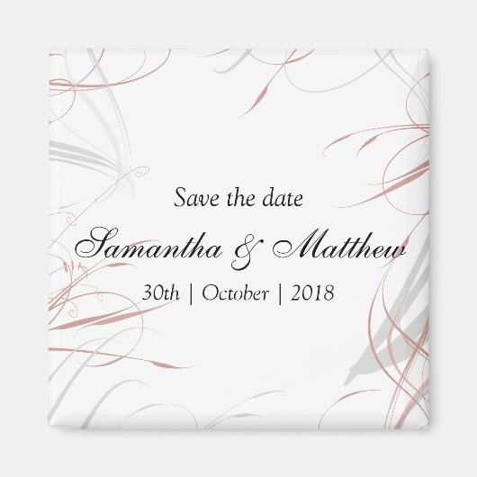 Graue und rosa Schnörkel Save the Date Magnet (Vorne)