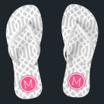 Graue und rosa Trellis Monogramm Badesandalen<br><div class="desc">Maßgeschneiderte,  bedruckte Flop-Sandalen mit einem stilvollen,  modernen Trellis-Muster und einem eigenen Monogramm oder einem anderen Text in einem Kreisrahmen. Klicken Sie auf Anpassen,  um Schriftart und Farben zu ändern oder eigene Bilder hinzuzufügen,  um ein einzigartiges Design zu erstellen!</div>