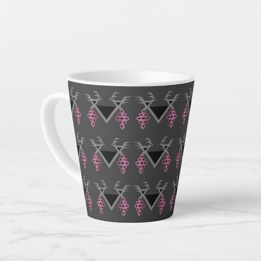 Graue und rosa Vögel im Weingarten Kilim Ornament Milchtasse (Linke Ecke)
