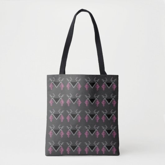 Graue und rosa Vögel im Weingarten Kilim Ornament Tasche (Vorderseite)