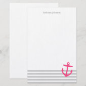 Graue und rosa Wasserreifen und Niedlicher Anker Briefpapier (Vorne/Hinten)