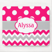Graue und rosa Zickzack Punkte personalisiert Mousepad (Vorne)