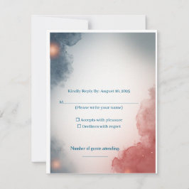Graue und rosafarbene Antwortkarte mit Weltraum-M RSVP Karte
