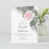 Graue und rosafarbene Aquarelldusche Einladung (Stehend Vorderseite)