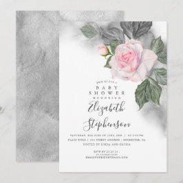 Graue und rosafarbene Aquarelldusche Einladung