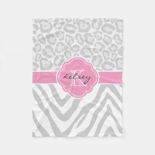Graue und rosafarbene, benutzerdefinierte Monogram Fleecedecke (Vorderseite)