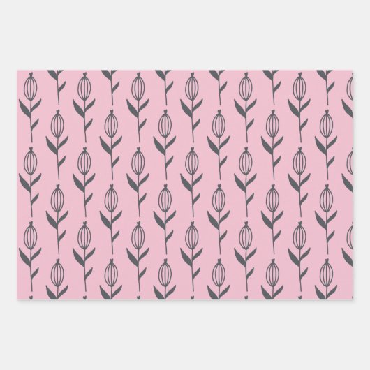 graue und rosafarbene Blumenumhüllungsblätter Geschenkpapier Set (Vorderseite 2)