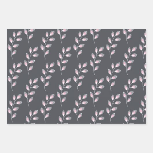 graue und rosafarbene Blumenumhüllungsblätter Geschenkpapier Set (Vorderseite)